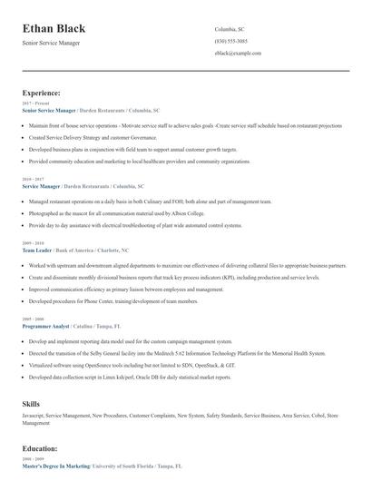 Senior Service Manager Resume