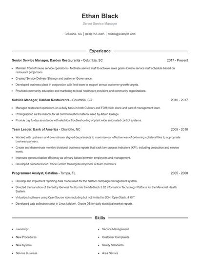 Senior Service Manager Resume