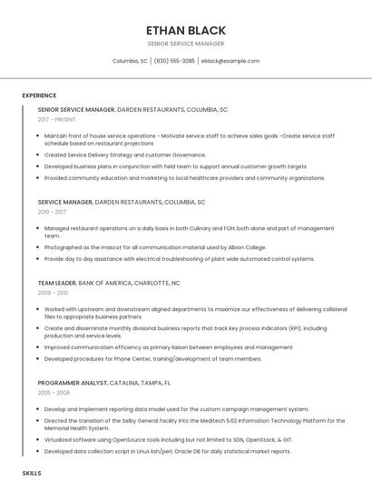 Senior Service Manager Resume