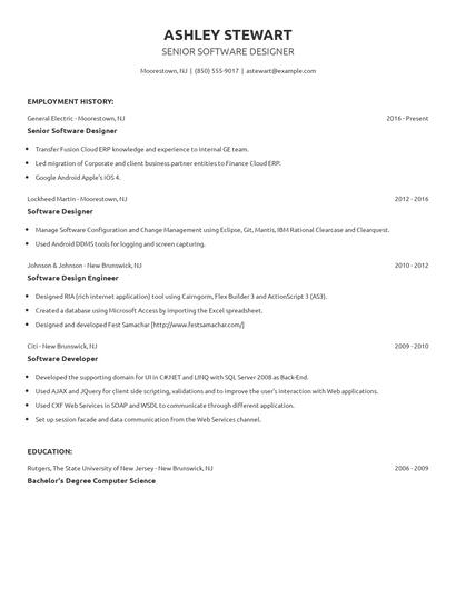 Senior Software Designer Resume