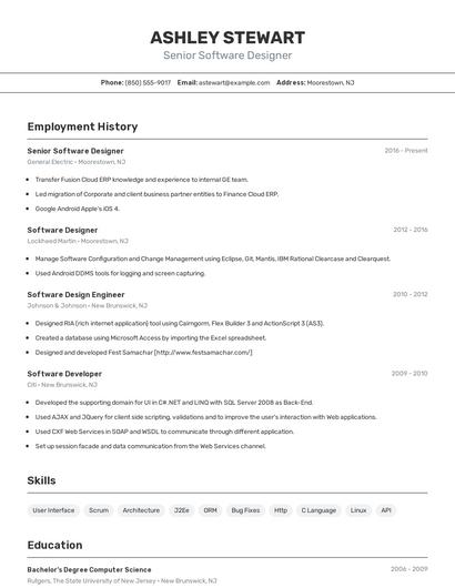 Senior Software Designer Resume