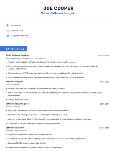 Senior Software Designer Resume