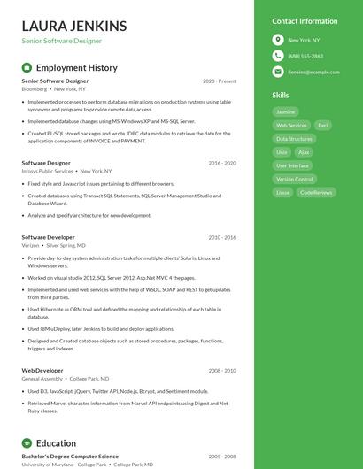 Senior Software Designer Resume