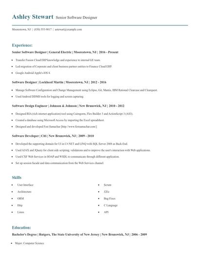 Senior Software Designer Resume