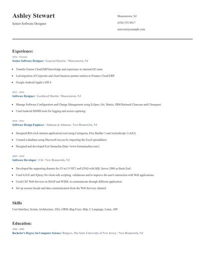 Senior Software Designer Resume