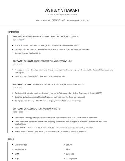 Senior Software Designer Resume