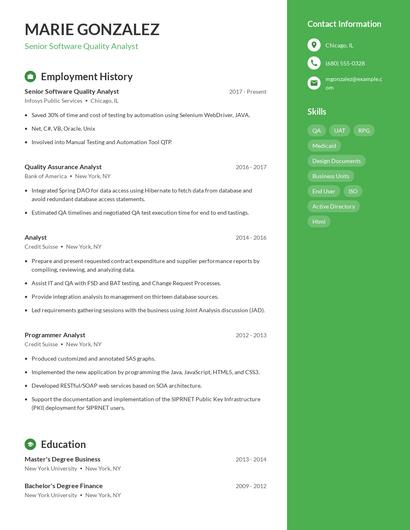 Senior Software Quality Analyst Resume
