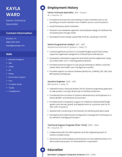 Senior Software Specialist Resume