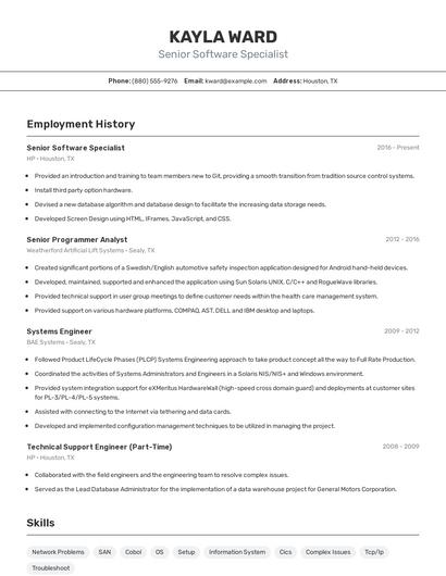 Senior Software Specialist Resume