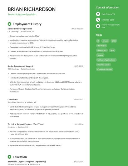 Senior Software Specialist Resume