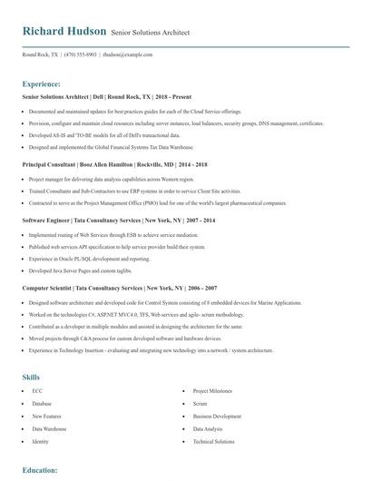 Senior Solutions Architect Resume
