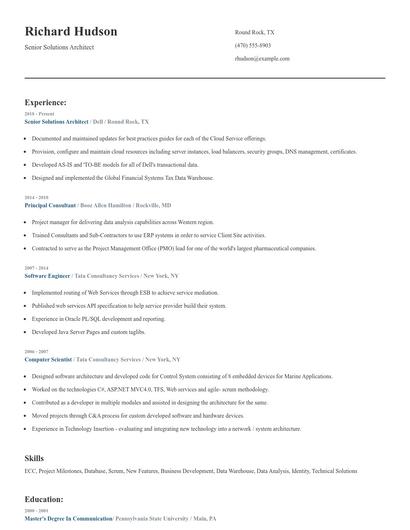 Senior Solutions Architect Resume