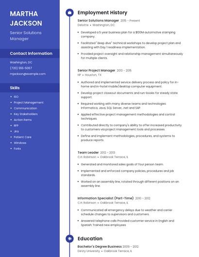 Senior Solutions Manager Resume