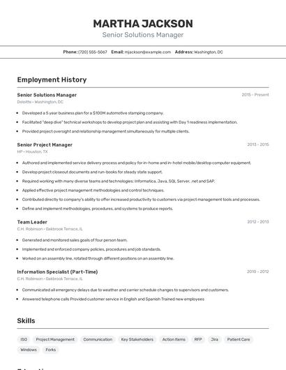 Senior Solutions Manager Resume