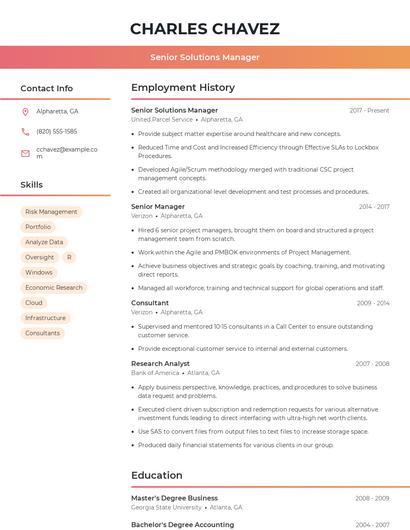 Senior Solutions Manager Resume