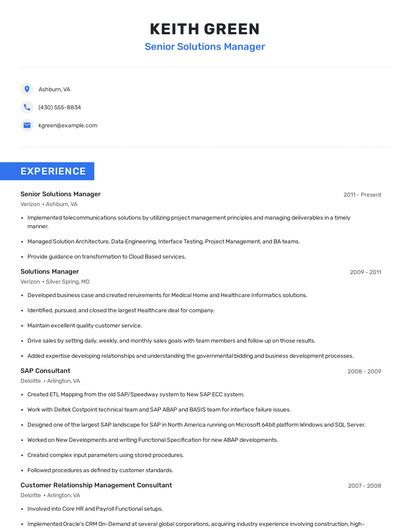 Senior Solutions Manager Resume