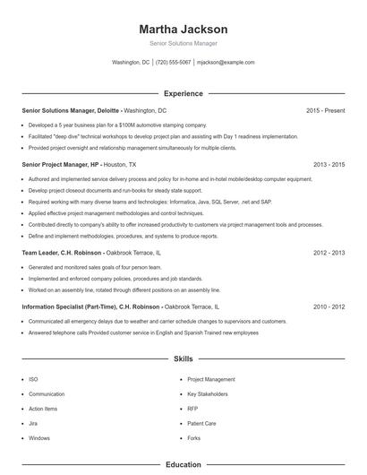 Senior Solutions Manager Resume