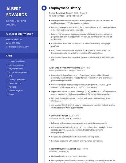 Senior Sourcing Analyst Resume