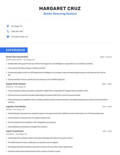 Senior Sourcing Analyst Resume