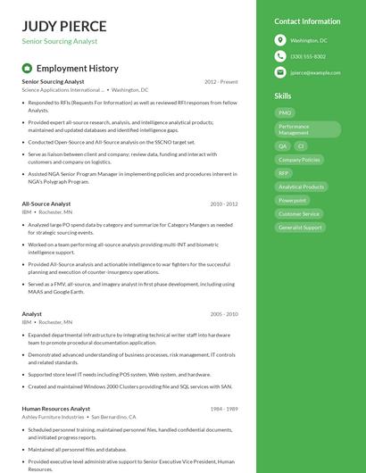 Senior Sourcing Analyst Resume