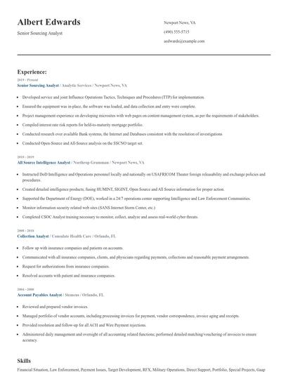 Senior Sourcing Analyst Resume