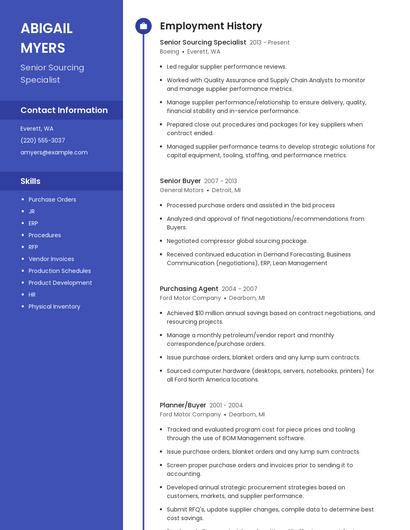 Senior Sourcing Specialist Resume