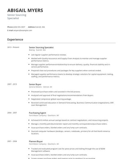 Senior Sourcing Specialist Resume