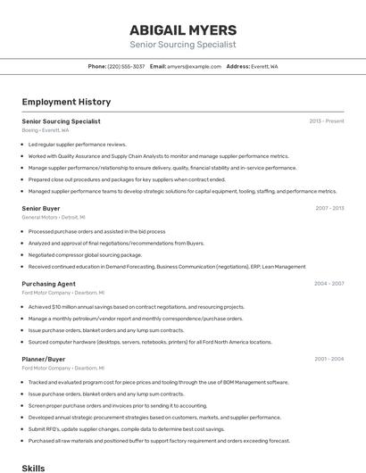 Senior Sourcing Specialist Resume