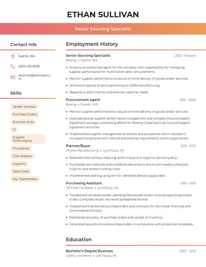 Senior Sourcing Specialist Resume