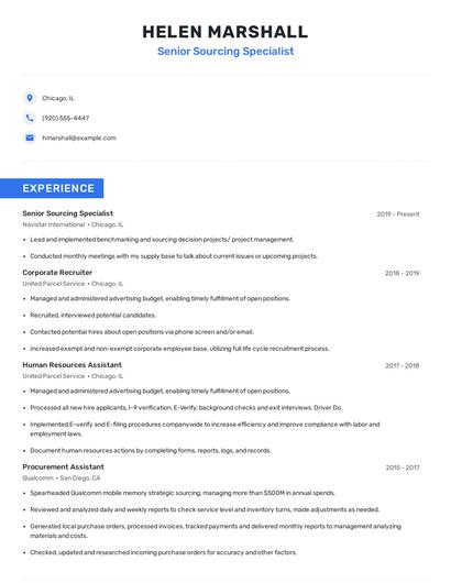 Senior Sourcing Specialist Resume