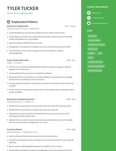 Senior Sourcing Specialist Resume