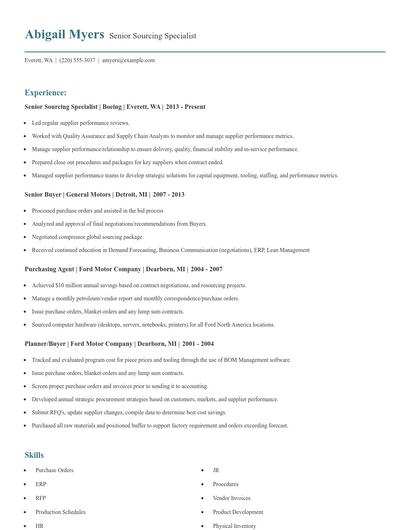 Senior Sourcing Specialist Resume
