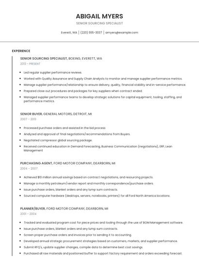 Senior Sourcing Specialist Resume