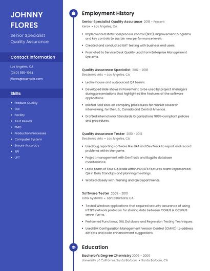 Senior Specialist Quality Assurance Resume