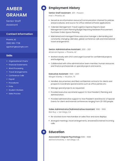 Senior Staff Assistant Resume