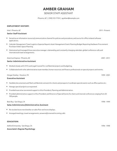Senior Staff Assistant Resume