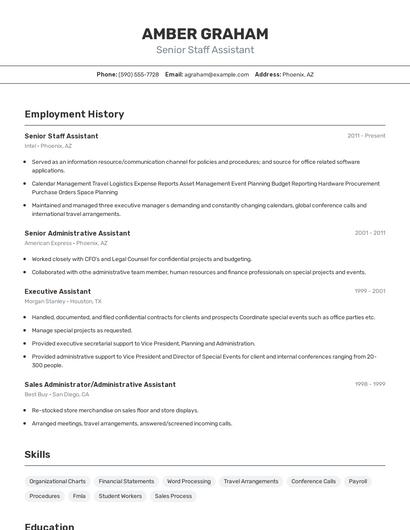 Senior Staff Assistant Resume