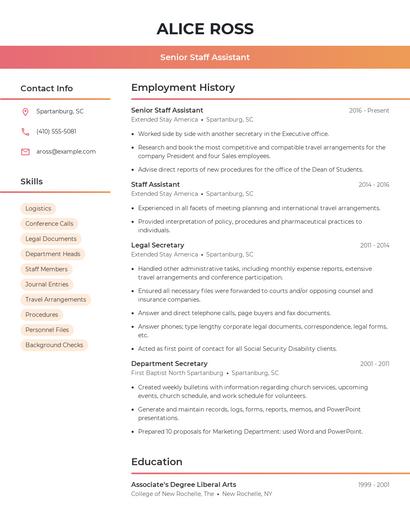 Senior Staff Assistant Resume