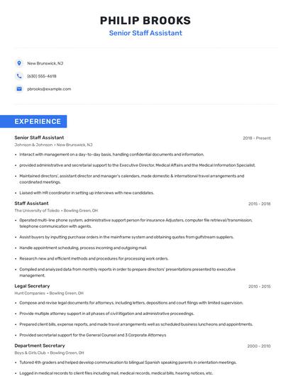 Senior Staff Assistant Resume