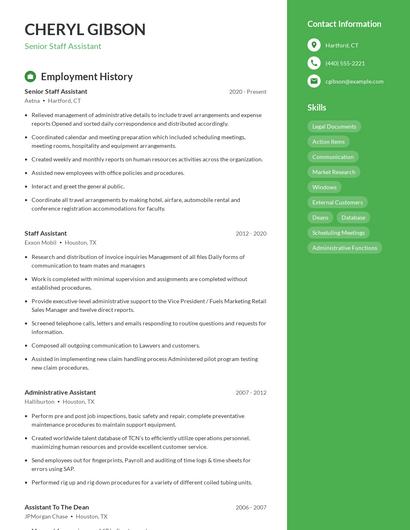 Senior Staff Assistant Resume