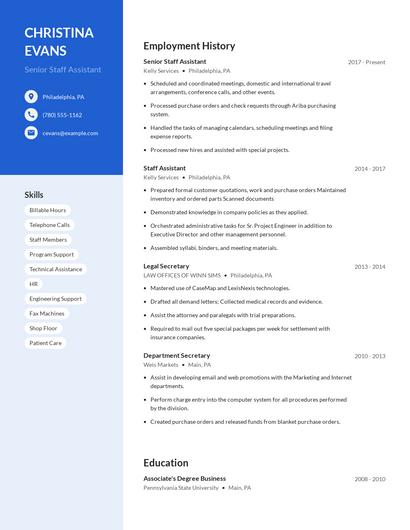 Senior Staff Assistant Resume
