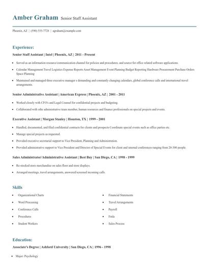 Senior Staff Assistant Resume