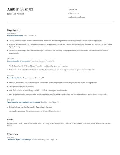 Senior Staff Assistant Resume