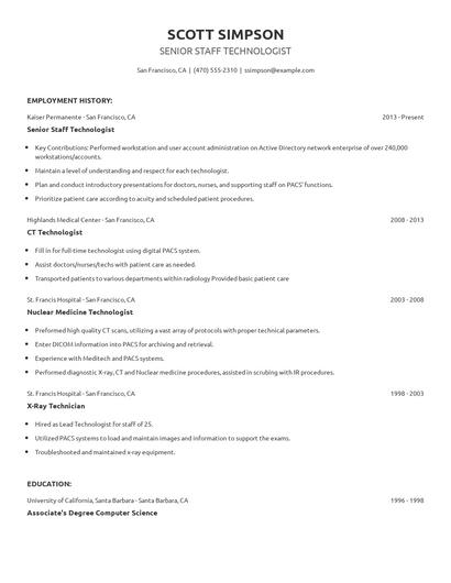 Senior Staff Technologist Resume