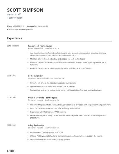 Senior Staff Technologist Resume