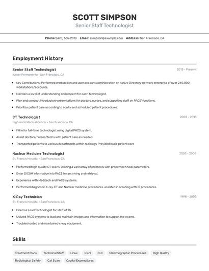 Senior Staff Technologist Resume
