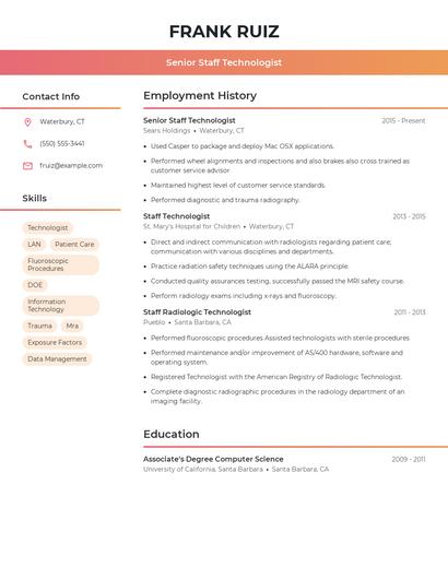 Senior Staff Technologist Resume