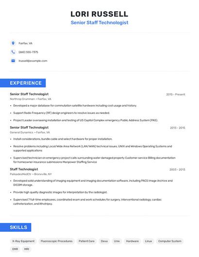 Senior Staff Technologist Resume