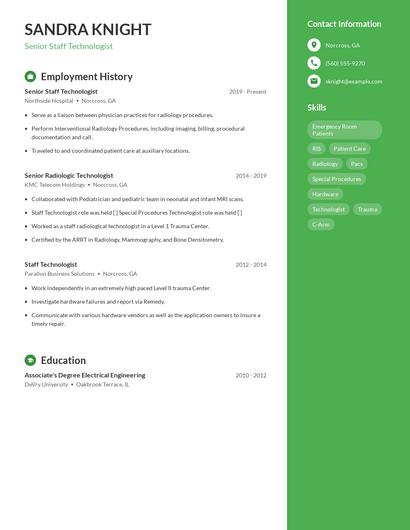 Senior Staff Technologist Resume