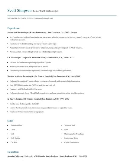 Senior Staff Technologist Resume